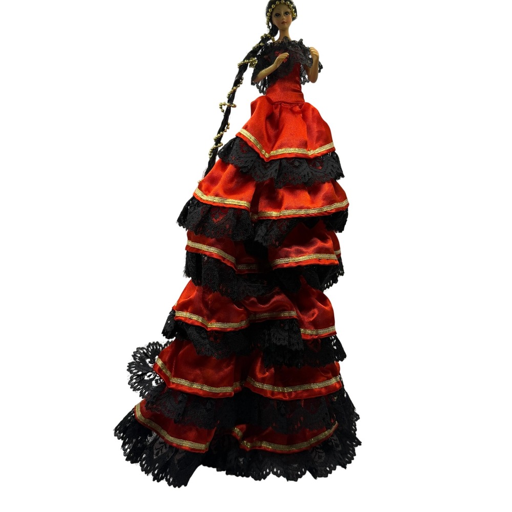 Duck House 14.5 Spanish Flamenco Red Satin Black Lace Vintage Cultural Aesthetic